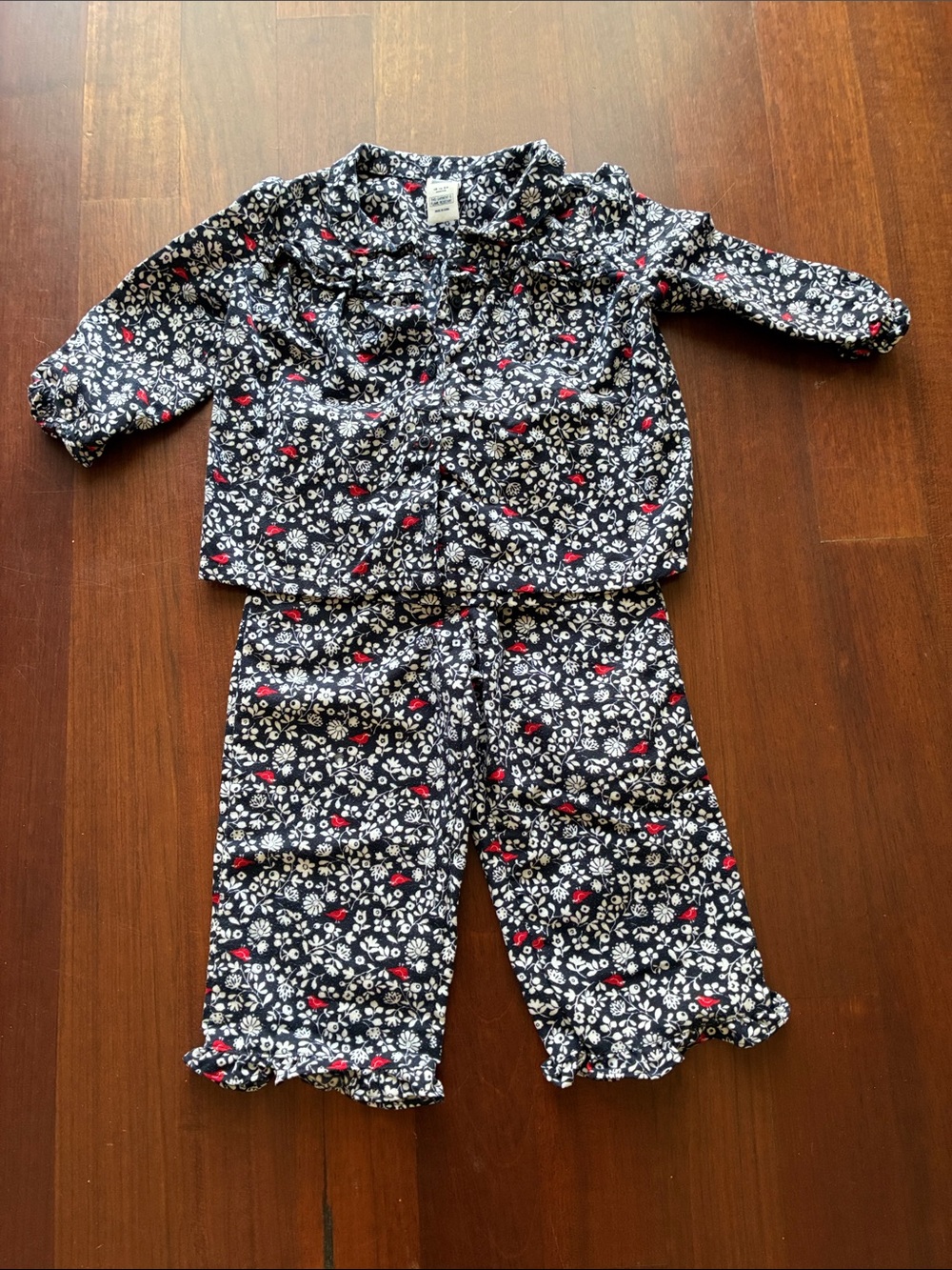 Janie and Jack Navy Floral Pajama Set with Red Accents